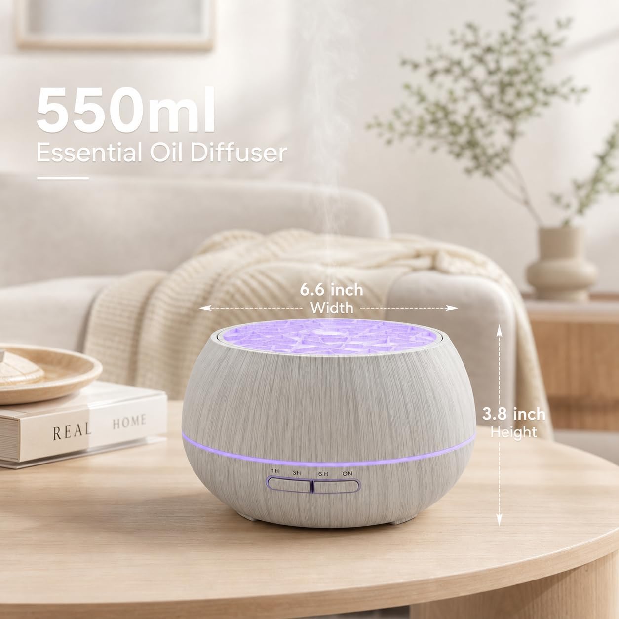 550ml Essential Oil Diffuser, Ultrasonic Aromatherapy Humidifier with Remote,7 LED Colors,Timer Settings,Auto Shut-Off, Cool Mist Diffuser for Home, Bedroom, Office, Spa