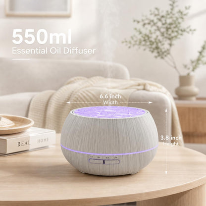 550ml Essential Oil Diffuser, Ultrasonic Aromatherapy Humidifier with Remote,7 LED Colors,Timer Settings,Auto Shut-Off, Cool Mist Diffuser for Home, Bedroom, Office, Spa