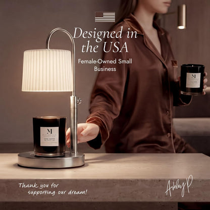 Dimmable Glass Candle Warmer Lamp with Timer - Adjustable Height Candle Lamp Warmer with Timer (8H/4H/2H) - Wax Melter - Ideal Gift, fits Various Size Scented Candles - 02 Bulb - (Gold Metal)