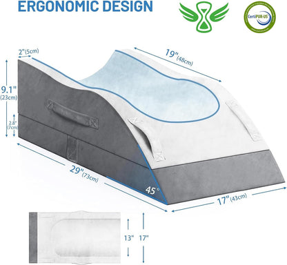 TranquilRelax Leg Elevation Pillow for After Surgery, Wedge Pillow, Grey | Single-leg design, adjustable height, U-shaped cradle, supportive memory foam, washable cover, leg elevation for swelling