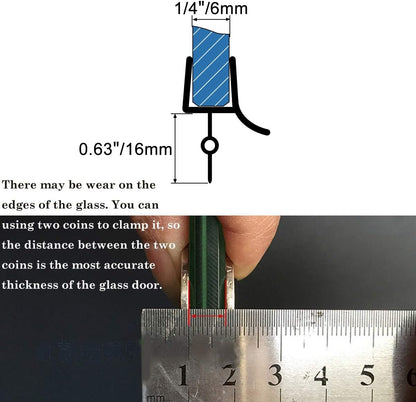 Frameless Shower Door Bottom Seal with Drip Rail for 3/8"(10mm) Glass, Length 27.5"/0.7m, Glass Door Sweep Stop Shower Leaking Clear