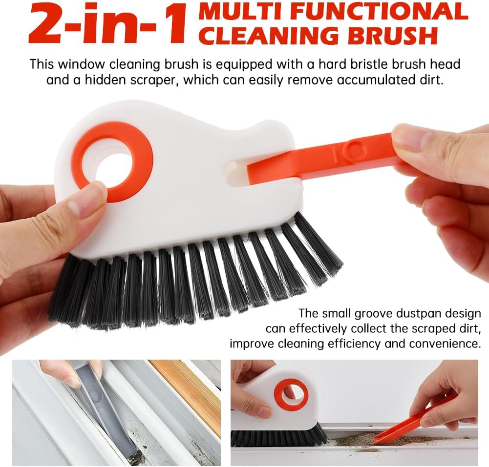 2 in 1 Groove Cleaning Brush, Window Track Cleaning Tools with Hidde n Scraper, Crevice Cleaner Tool for Sliding Door, Window Sill & Seal