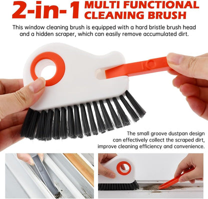 Groove Cleaning Brush 2 in 1 Grout Cleaner Tool Grip Brush, Multifunction Window Track Cleaner with Hard Bristle and Scraper Cleaning Brush for Sliding Door Track, Window(Color:White)