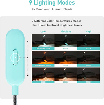 VAVOFO Rechargeable Book Light, Blue Light Blocking, Amber 1600K Clip On Reading Light, Eye Care 7 LEDs Kids Book Light for Reading in Bed with Power Indicator for Bookworms (Neon Orange)