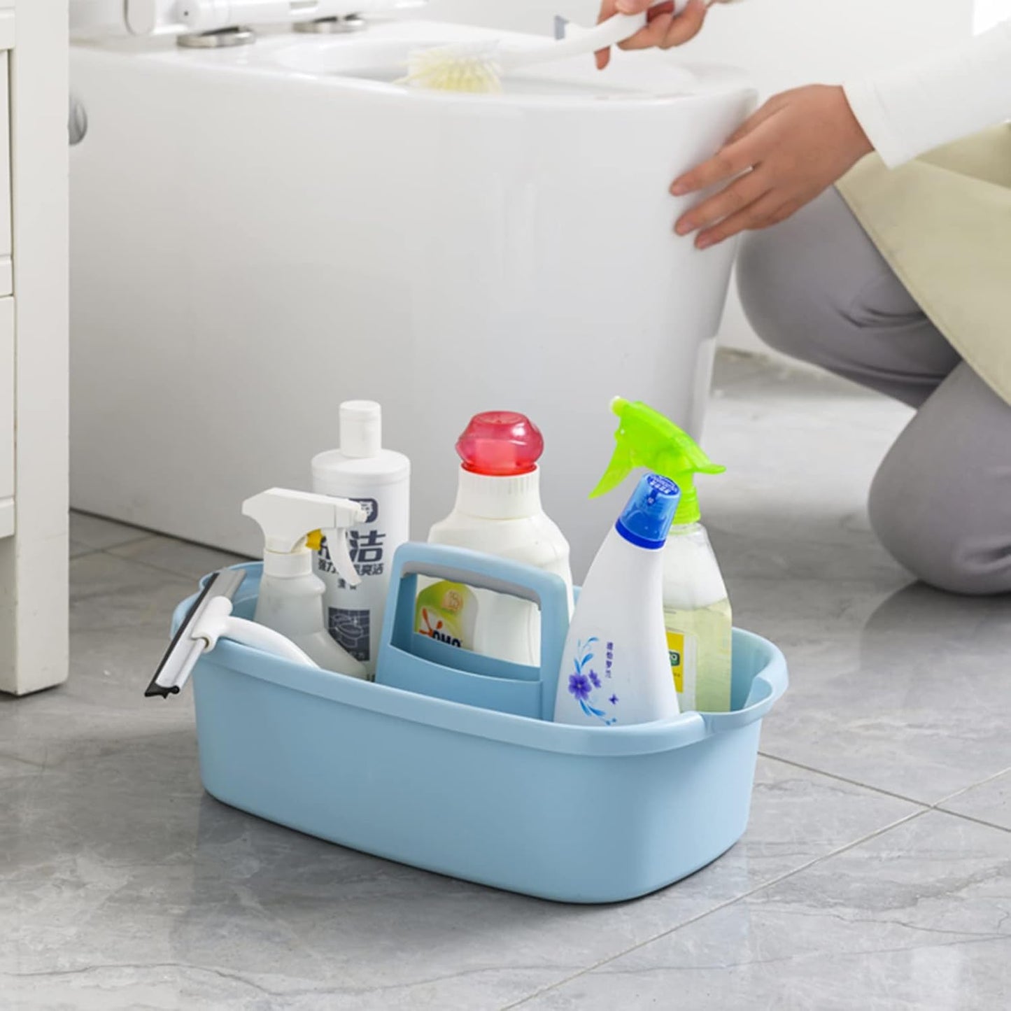 JiatuA Large Cleaning Supplies Caddy Portable Shower Caddy Basket Dark Gray | Sturdy Supply Organizer with Handle Plastic Bucket Tool Storage for Bathroom Bedroom Kitchen Garden College Dorm Essentials