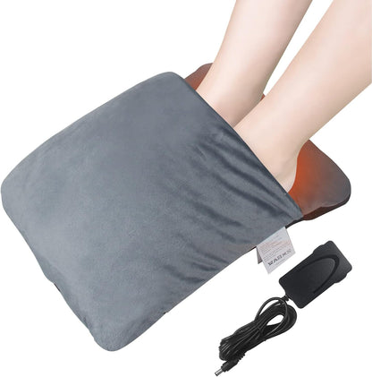 Electric Heated Foot Warmer with Massage,Vibration and Heating,Soft Plush Fabric & USB Fast Heating Pad for Women and Men,Relieve Foot Pain Soreness