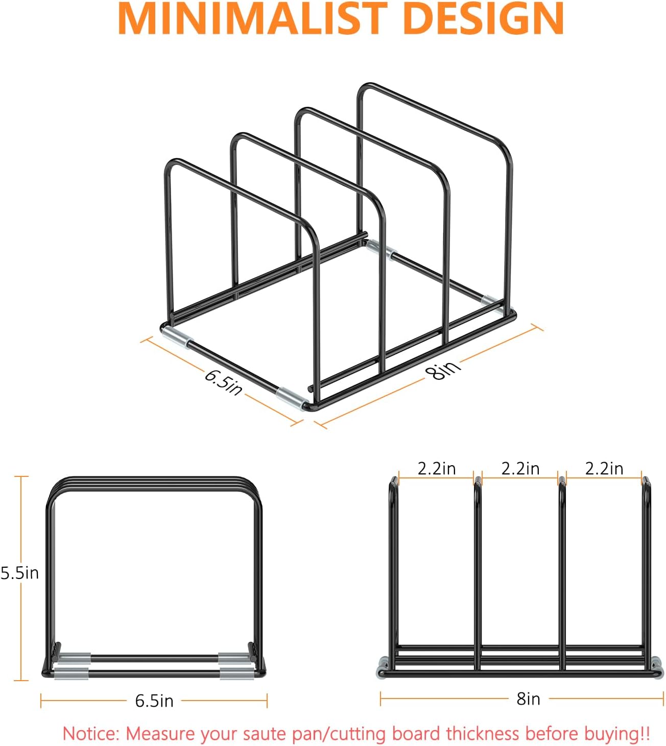 Kitchen Cabinet Organizer, Steel Cookware Holder, Divided Holder with 5 Slots for Skillets Baking Tray and Chopping Board Rack - Baking Pan Holder Storage (1 PC)