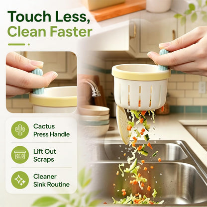 2026 New Cactus Sink Strainer Basket, Upgrade Multifunctional Kitchen Sink Drain Strainer Press Automatic Dumping Basket Anti-Clogging, 2 Pack (Green+Yellow)