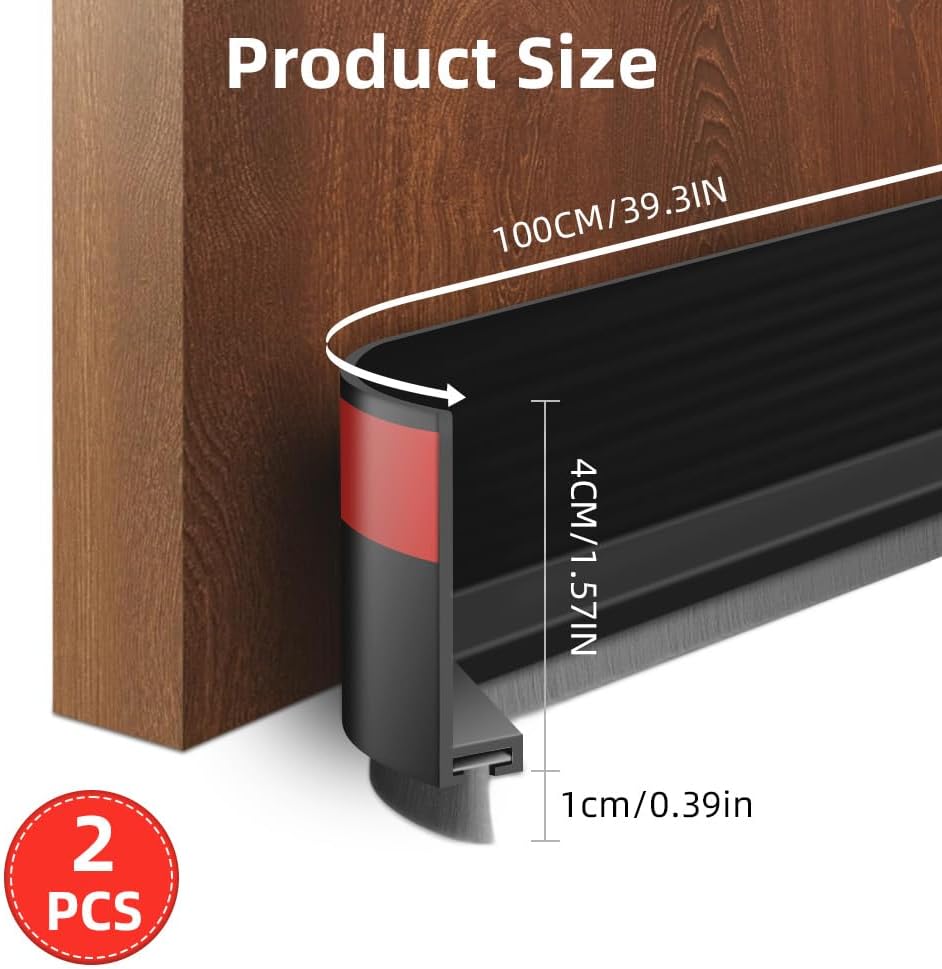 Ainiv Door Draft Stopper Under Door Seal, 2" W x 39" Cutable Soundproof Door Seal, Adhesive Under Door Sweep Weather Stripping Soundproof Kit, Under Door Draft Stopper Seals Anti-Collision-Black
