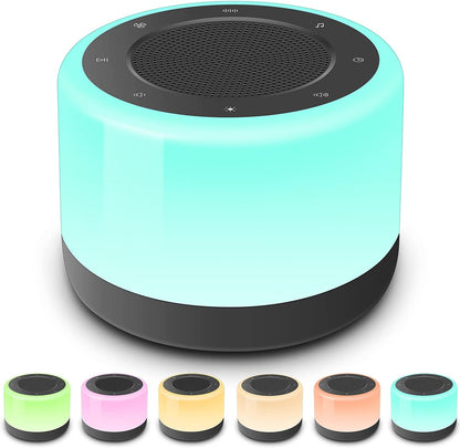 White Noise Machine with Night Lights, Sleep Sound Machine 32 Soothing Sounds for Baby Adults Kids Sleeping, Fan Wave Sound Lullaby, Timer and Memory Feature, RGB Color Touch Table Lamp