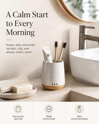 LYEOBOH Ceramic Toothbrush Cup, Cute Toothbrush Holder with Drainage White | Farmhouse Toothbrush Container, Countertop Toothbrush Organizer, Toothbrush Storage for Bathroom Vanity & Countertop