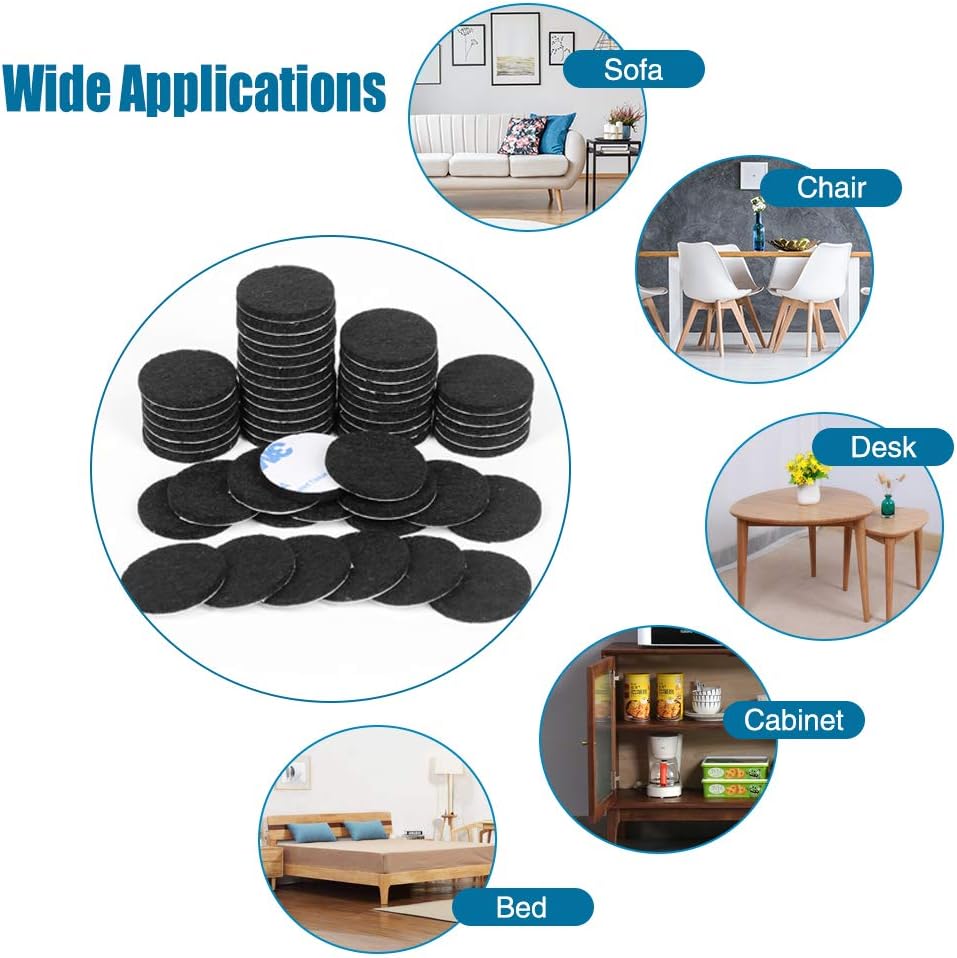 Shintop 50pcs Self-Adhesive Felt Pads for Furniture Protectors (Black) | Helps Prevent Floor Scratches, Cushions Furniture Feet, For Chairs and Tables on Hardwood and Laminate Floors