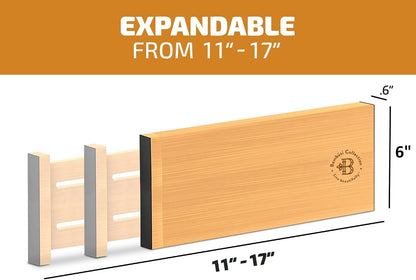 6-Pack Deep Drawer Dividers 4-Inch High Dresser Drawer Organizer, Bamboo | Adjustable 11.5-17 Inch Spring-Loaded Separators for Clothes, Utensils, Socks, Bedroom, Bathroom, Kitchen, Office, No Tools