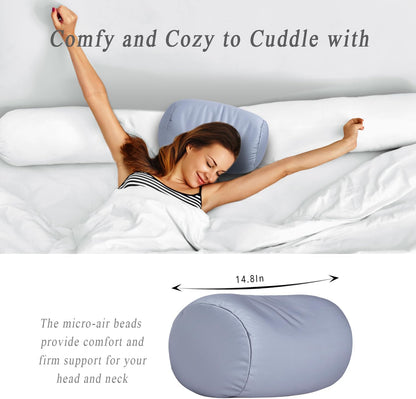 Squishy Microbead Neck Pillow, 7Inch x 12Inch Soft Travel Body Bed Pillow Bean Pillow for Kids Adult Chair Sleeping Car Seat, Fun Dormroom (Sky Blue)