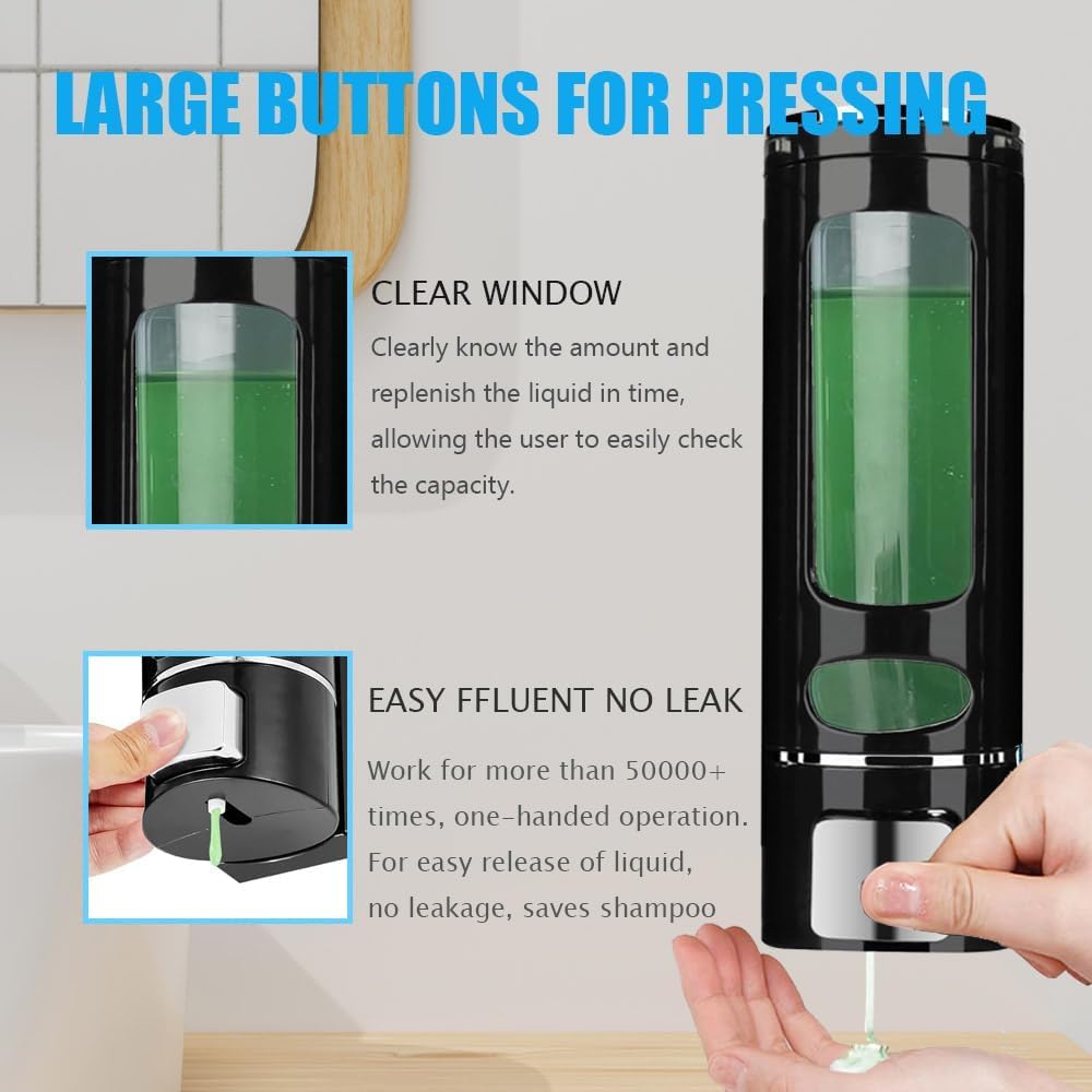 Single Wall Mounted Hand Soap Dispenser, 13.5oz/400ml Black Showe | Clear Refillable Liquid Lotion Soap Dispenser, Gel Container Shower Pump Dispenser and Organizer for Bathroom Kitchen