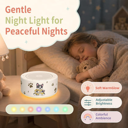 Kipcush White Noise Machine for Baby & Adults, 30 Soothing Sounds, Sleep Sound Machine with 8 Color Night Light, Memory Function, White Noise for Sleeping, Nursery, Office, Travel & Relaxation