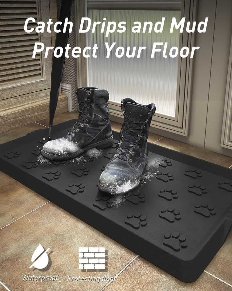 SUPENUIN Boot-Tray Heavy Duty Rubber Mat with Lip Waterproof Shoe Mat Tray for Entryway Indoor Outdoor Multi Use Catch All Trays Entryway Shoe Storage 16x27.5 Inches