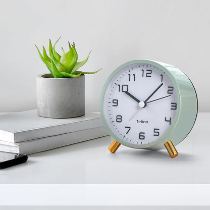 Tetino Analog Alarm Clocks,Retro Metal Desk Silent Non Ticking Small Clock with Night Light,Battery Operated,Simple Design,for Bedrooms, Bedside,Office,Home Décor (Green)