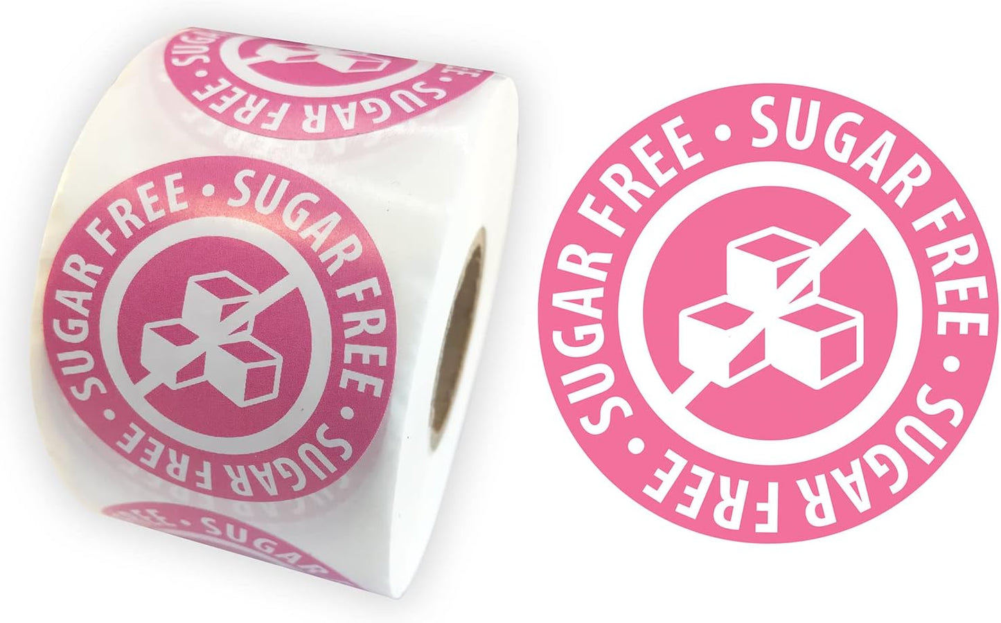 Sugar Free Stickers Food Rotation Labels 3.81cm 1.5 Inch Round Circle Dots 500 Adhesive Stickers (Pink)
