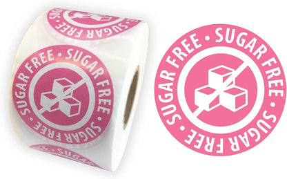 Sugar Free Stickers Food Rotation Labels 3.81cm 1.5 Inch Round Circle Dots 500 Adhesive Stickers (Pink)