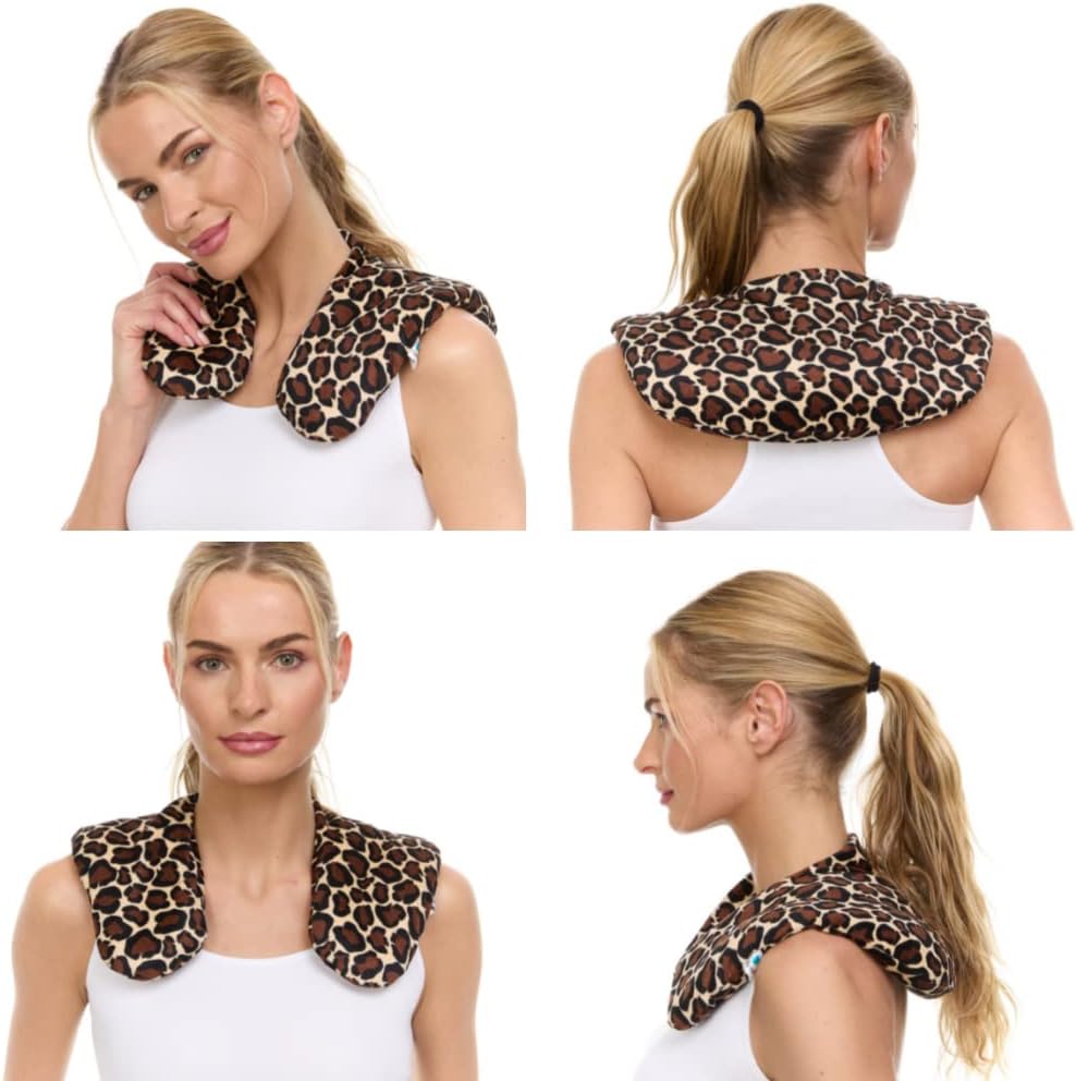 FOMI Moist Heat Shoulder and Neck Wrap | Weighted, Lavender Scented Hot Contour Pad for Stiff Neck, Upper Back Pain Relief, Relaxation | Microwavable | Soft, Washable Cover | Natural Clay Bead Filling