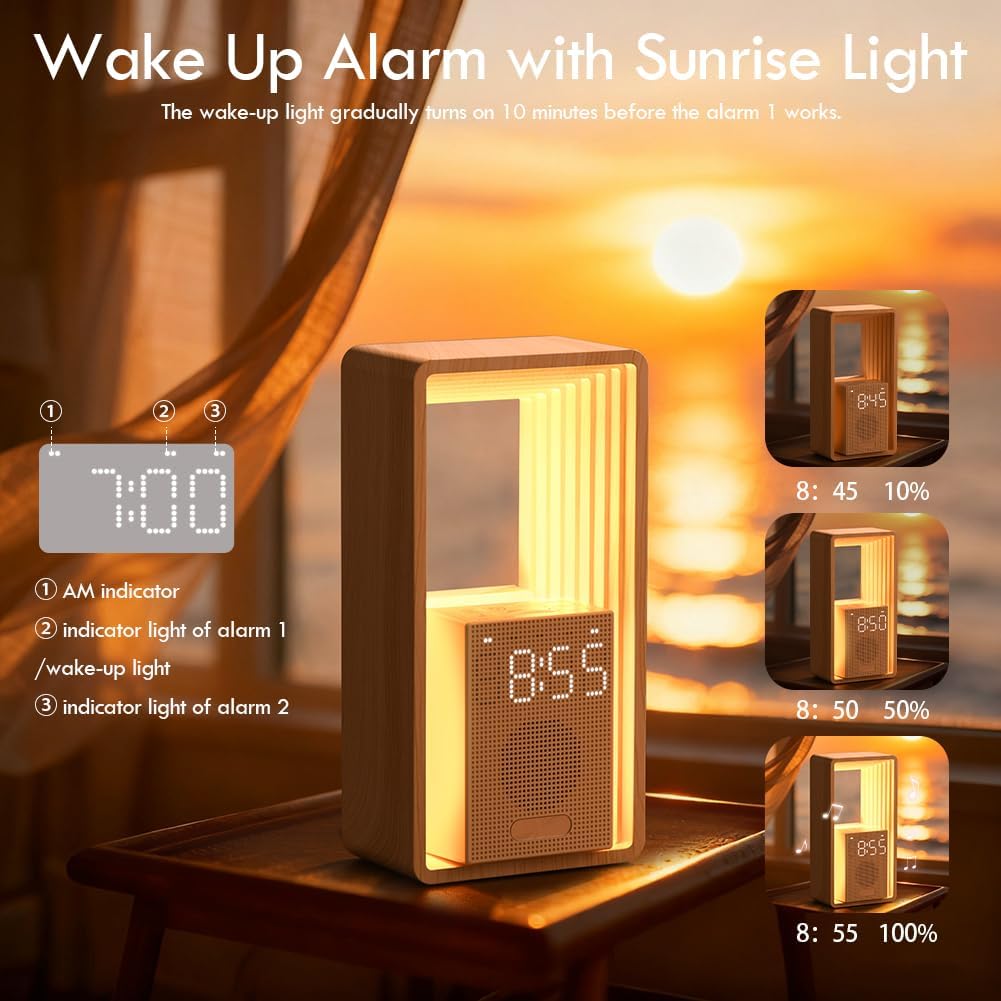WILIT Digital Alarm Clock, Sunrise Alarm Clock with Nightlight, 9 Sleep Aid Sounds, White Noise Sounds Machine, Dimmable Display, Snooze,USB Charging Port,Gift for Women,Men,Teens,Kids,Travel