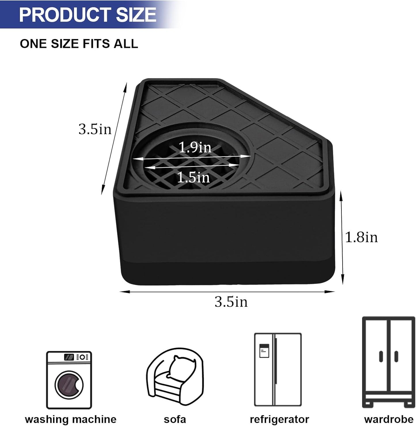 4Pcs Anti Vibration Pads for Washing Machine, Reduce Washer Dryer Moving | Washer and Dryer Pedestals,Prevents Noise Vibration Transfer, Antivibration Stabilizer Support Feet (Increase1.8in)