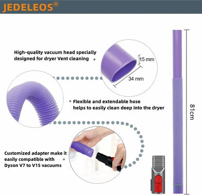 JEDELEOS Dryer Vent Lint Attachments for Dyson V15 V15s Gen5 V12 V11 V10 V8 V7 Vacuum Nozzle Hose Crevice Flexible Lint Removal Tool Dryer Vent Cleaner Kit (Gray)