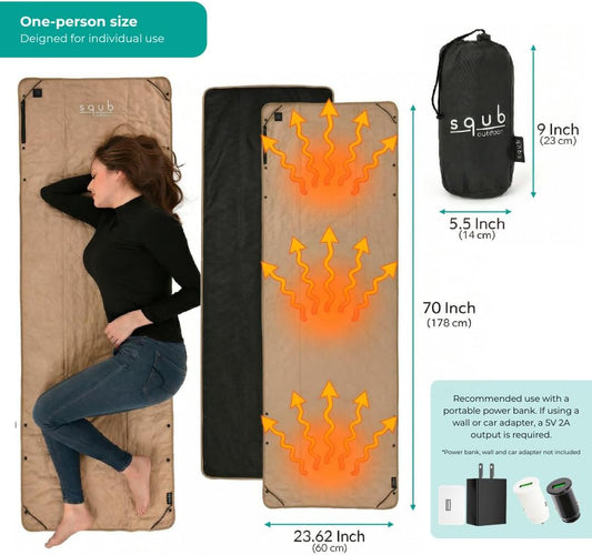 Cordless Heating Blanket - Battery Operated Throw for Camping & Travel | Rechargeable, power bank ready, fast-heat fabric, machine washable. Great for outdoor, tent, car rides, hiking. 4 colors.