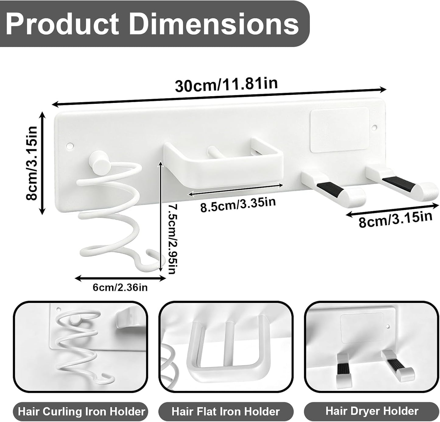 Hair Dryer Holder Wall Mount, Easy Assemble Hair Tool Organizer | 3 in 1 Metal Dryer Rack with Blow Dryer Holder & Curling Iron & Straightener Storage for Salo ＆ Bathroom (Matte Black)