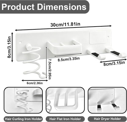 Hair Dryer Holder Wall Mount, Easy Assemble Hair Tool Organizer | 3 in 1 Metal Dryer Rack with Blow Dryer Holder & Curling Iron & Straightener Storage for Salo ＆ Bathroom (Matte Black)