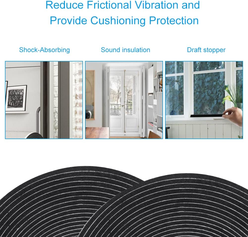 2 Rolls Foam Seal Tape for Door Window Insulation, Soundproof and Shockproof Foam Adhensive Strip, 3/8" Wx3/16 T Single Sided Foam Tape, Cold Air and Draft Closed Cell Seal Strip,Total 32FT