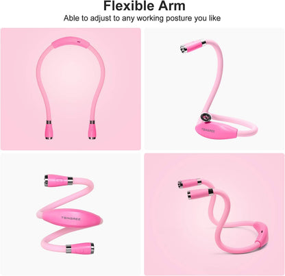 LED Neck Book Light, USB-C Rechargeable, Hands Free, 4 Super Bright LED Bulbs, 3 Adjustable Brightness, Best for Reading in Bed, Knitting, Walking, Jogging, Mending in Night (Pink)