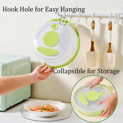 Microwave Splatter Cover with Base Plate and Water Steamer,Collapsible Microwave Cover for Food with Handle and Seasoning Groove, Clear Plate Covers,Food Safe,BPA Free,House Gifts (Creamy White)