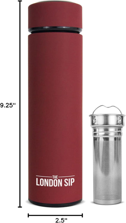 London Sip Multi-Purpose Tea Infuser Travel Mug and Tumbler Fruit Infuser Flask Hot and Cold Double Wall Stainless Steel Thermos with Extra-Long Infuser, Midnight Teal