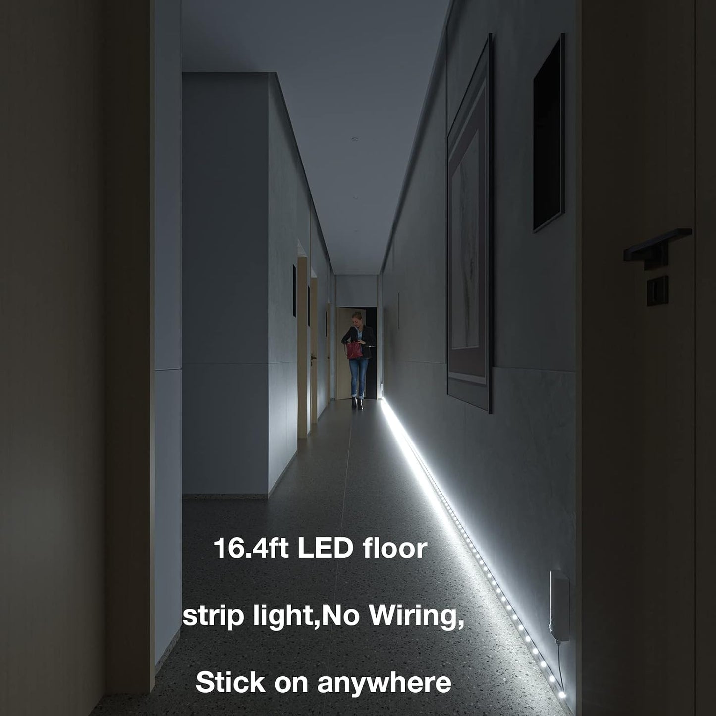 WOBANE Motion Sensor Stair Strip Lights,Rechargeable LED Closet Light,White | 2 X6.56ft Battery Powered Cordless LED Strip,60 LEDs Homelife Bar for Bed,Pantry,Counter,Night Light,Cabinet,6000K