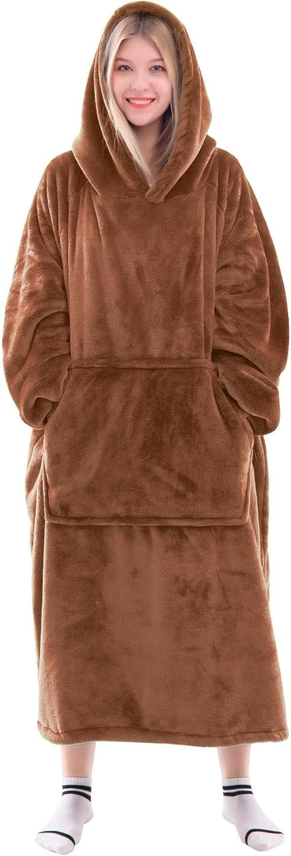 Wearable Blanket Sweatshirt Gifts for Women and Men, Warm and Cozy Giant Blanket Hoodie, Thick Flannel Blanket with Sleeves and Giant Pocket - Dark Gray