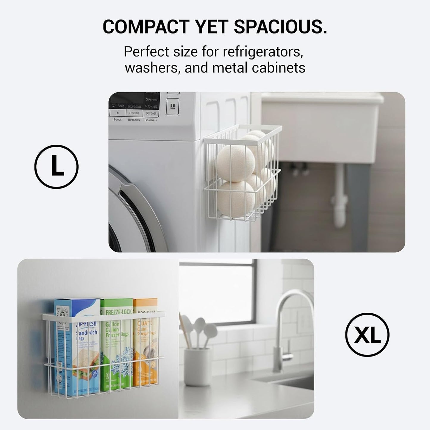 FAMNONE 1-Pack Magnetic Basket for Dryer Balls, Laundry Room Organizer | Metal Dryer Ball Holder, Magnetic Lint Bin, Fridge Basket, Washer Dryer Organizer for Kitchen, Laundry