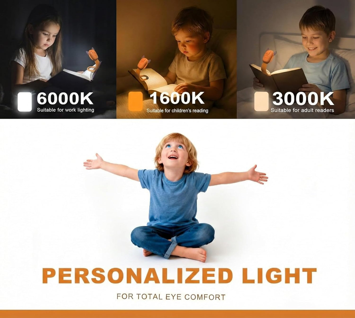 Rechargeable Kids Book Light, Cute Bookmark Reading Light for Kids, Dimmable Portable LED Book Light for Reading in Bed, Eye-Caring Bedtime Reading Lamp for Children & Travel, Brown