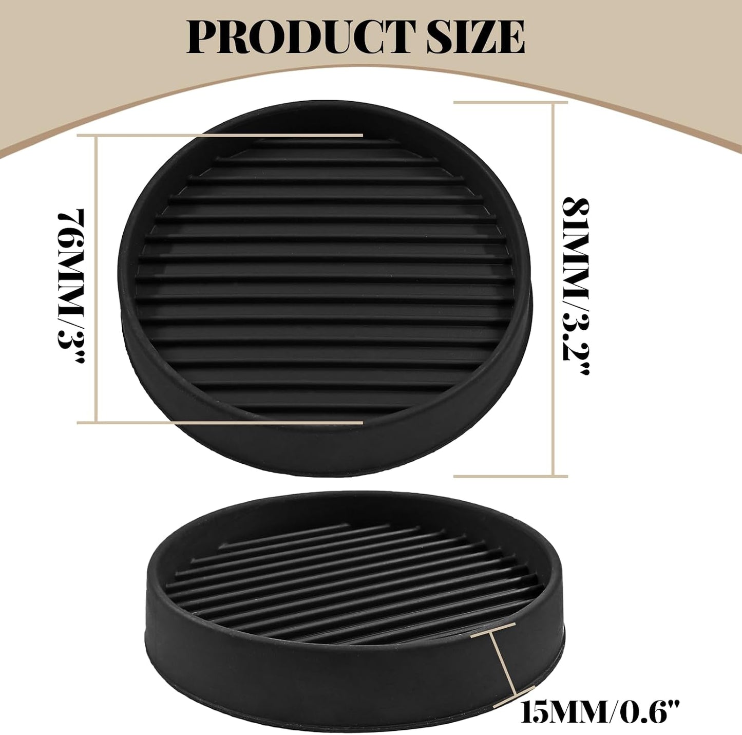 Bonsicoky 8 Pcs 2 Inch Round Rubber Furniture Caster Cups | Non Slip, Anti-Sliding Floor Grip, For Couch Chair Feet, Black