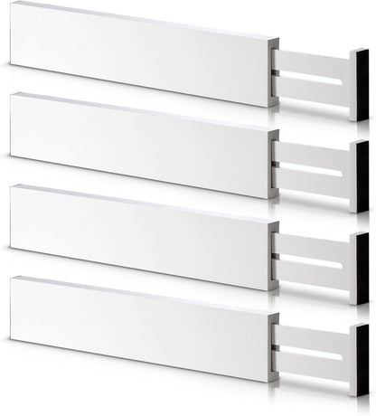4 Pack Bamboo Drawer Dividers Organizer with Inserts 2.6'' High | Expandable from 12.5-21.7", Adjustable Drawer Organizer Separators for Utensils, Clothing, Office, Dresser, Bedroom, (Beige)