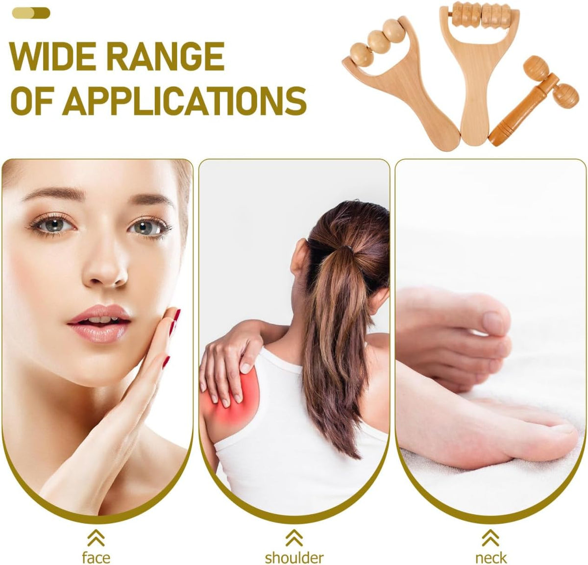 Ciieeo Wooden Massage Roller Tool 3-Piece Set Deep Tissue Massager for Legs Feet Arms Neck and Back - Portable Handheld DIY Wellness Tool for Women