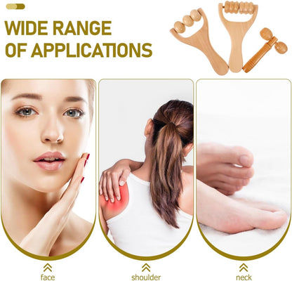 Ciieeo Wooden Massage Roller Tool 3-Piece Set Deep Tissue Massager for Legs Feet Arms Neck and Back - Portable Handheld DIY Wellness Tool for Women