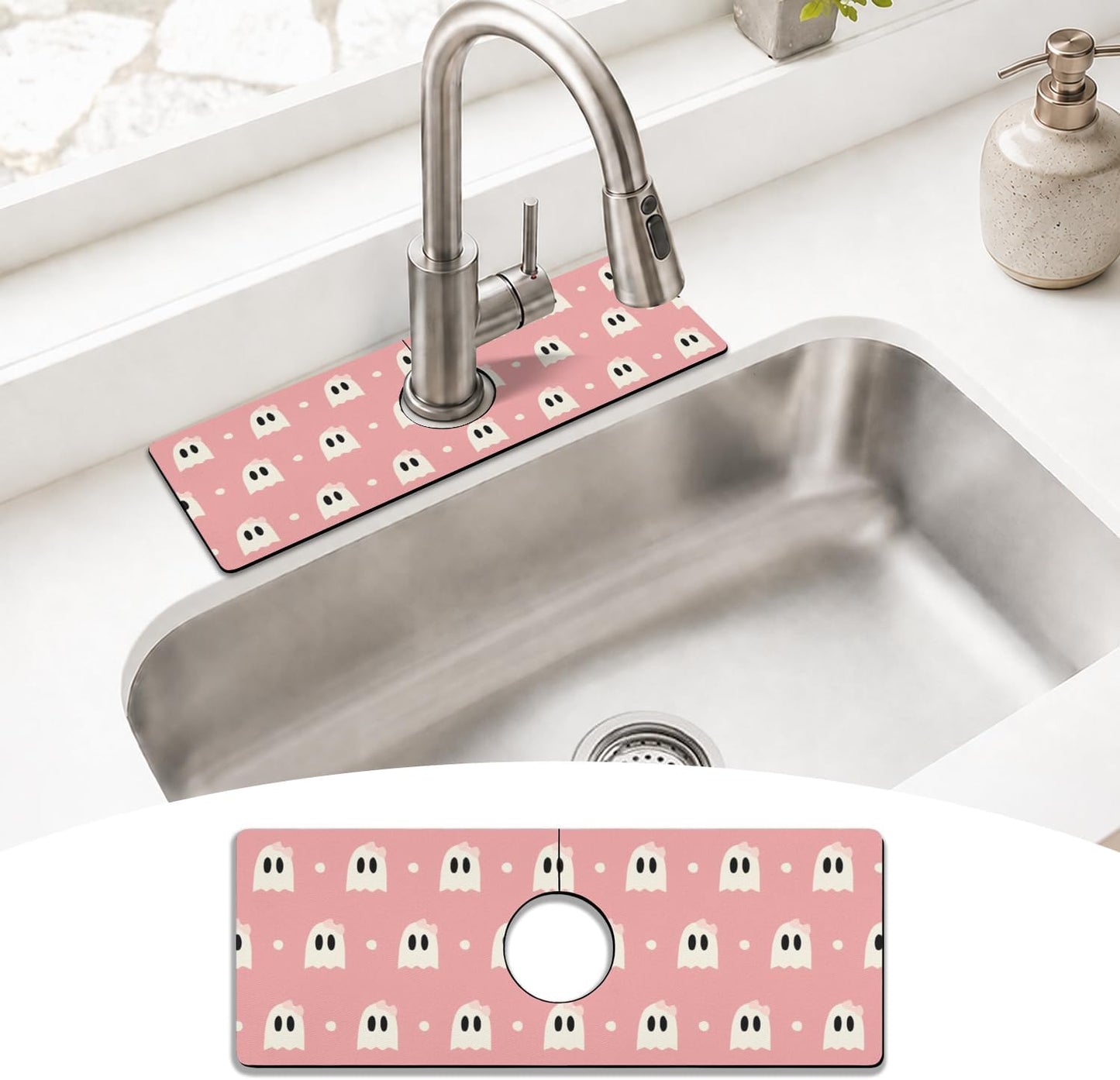 Light Brown White Checkered Kitchen Sink Splash Guard Faucet Mat,Faucet Non-Slip Absorbent Mat,Farmhouse Sink Splash Guard Behind Faucet for Kitchen Bathroom, 15"x5.5"
