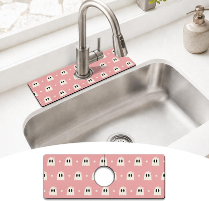 Light Brown White Checkered Kitchen Sink Splash Guard Faucet Mat,Faucet Non-Slip Absorbent Mat,Farmhouse Sink Splash Guard Behind Faucet for Kitchen Bathroom, 15"x5.5"