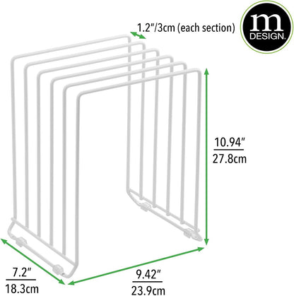 mDesign X-Large Steel Storage Tray Organizer Rack for Kitchen Cabinet - Divided Holder with 5 Slots for Skillets, Frying Pan, Pot Lids, Cutting Board, Baking Sheets - Concerto Collection - White