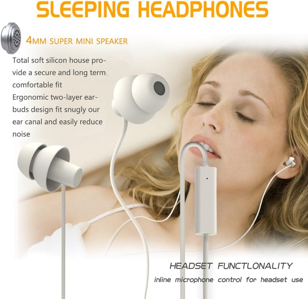 MAXROCK Sleep Earbuds,Ultra Soft Lightweight Sleep Earphones Headphones with Volume Control and Mic for Insomnia, Side Sleeper, Snoring, Air Travel, Meditation & Relaxation (Acid Blue)