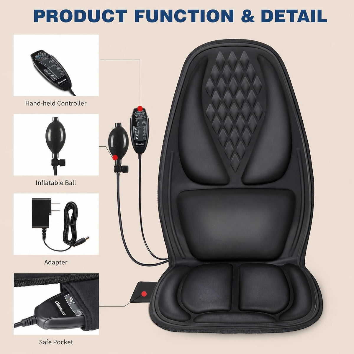 Vibration Massage Seat Cushion with Lumbar Heat, 8-Motor Back and Seat Massager Pad, Manual Lumbar Support, 9 Modes and 3 Intensities for Office Chair, Sofa and Recliner
