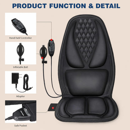 Vibration Massage Seat Cushion with Lumbar Heat, 8-Motor Back and Seat Massager Pad, Manual Lumbar Support, 9 Modes and 3 Intensities for Office Chair, Sofa and Recliner