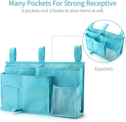 Bseash Bunk Bed Organizer, Bedside Caddy Hanging Bed Organizer Storage Bag 8 Pockets, for College Dorm Rooms Bed, Hospital Bed, Baby Bed Rails, 600D Oxford Cloth